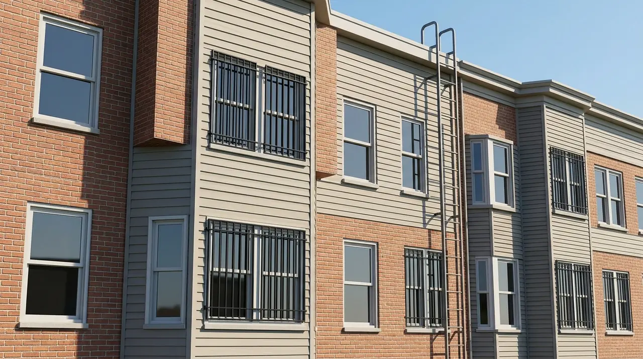 Apartment building with window bars