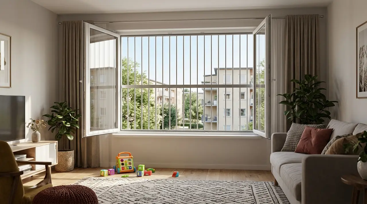 Apartment window child safety guard