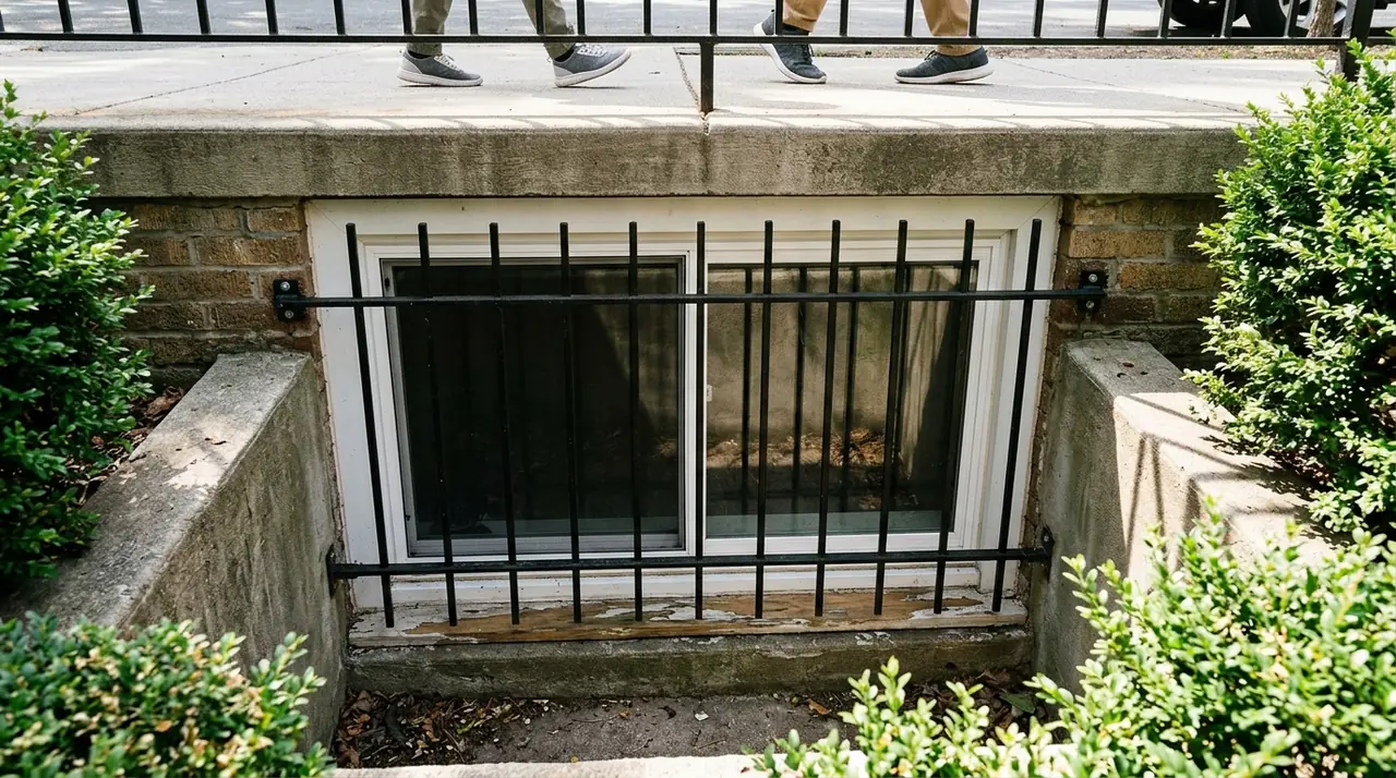 Apartment window with security bars