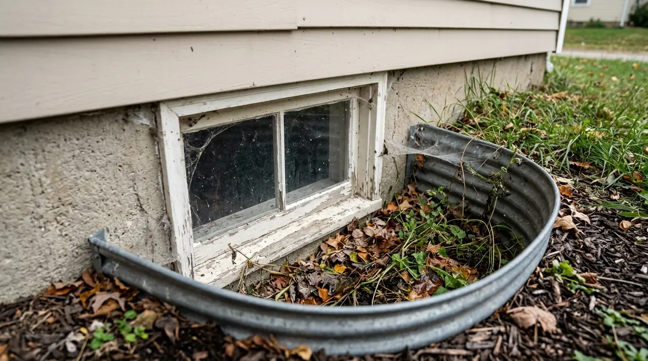 Basement window overlooked entry