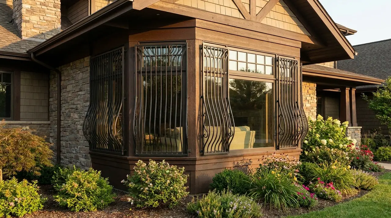 Bay window with security bars