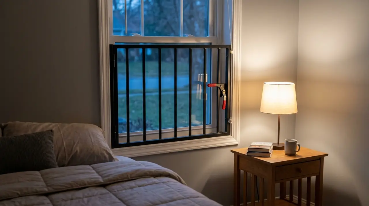 Bedroom window security bars egress