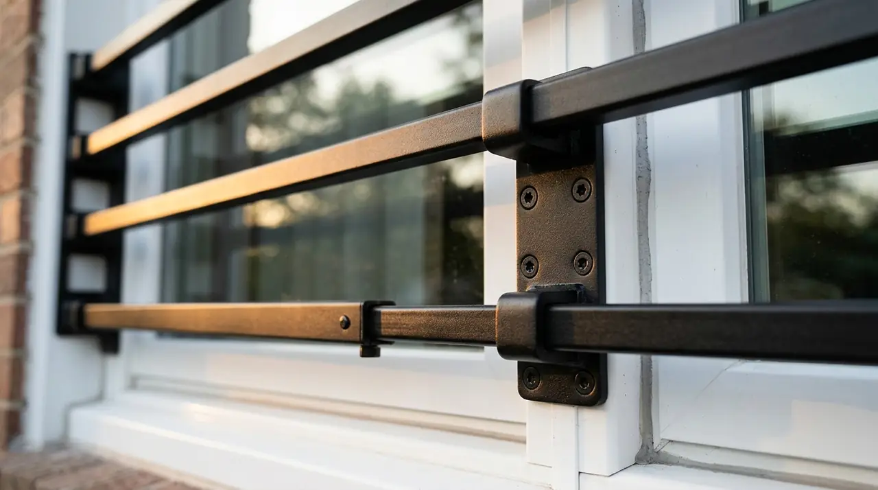 Black steel security bars installed