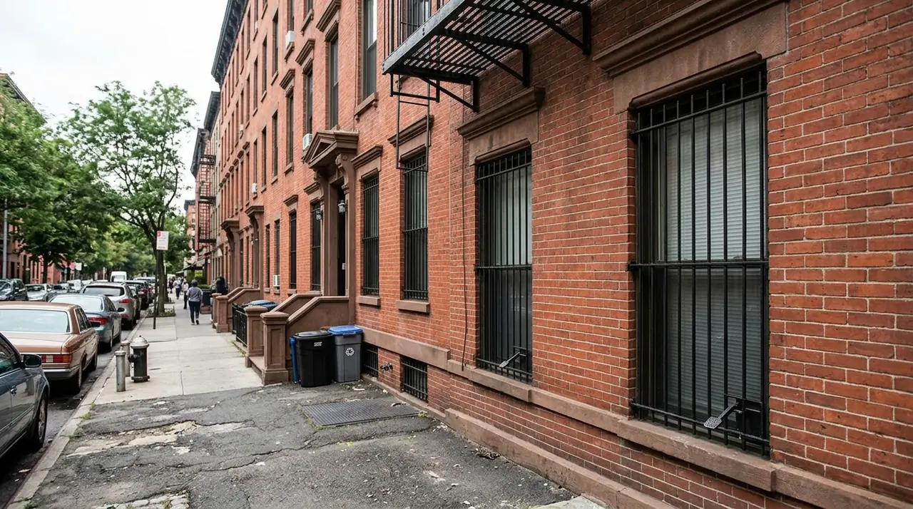 Brownstone building with securit