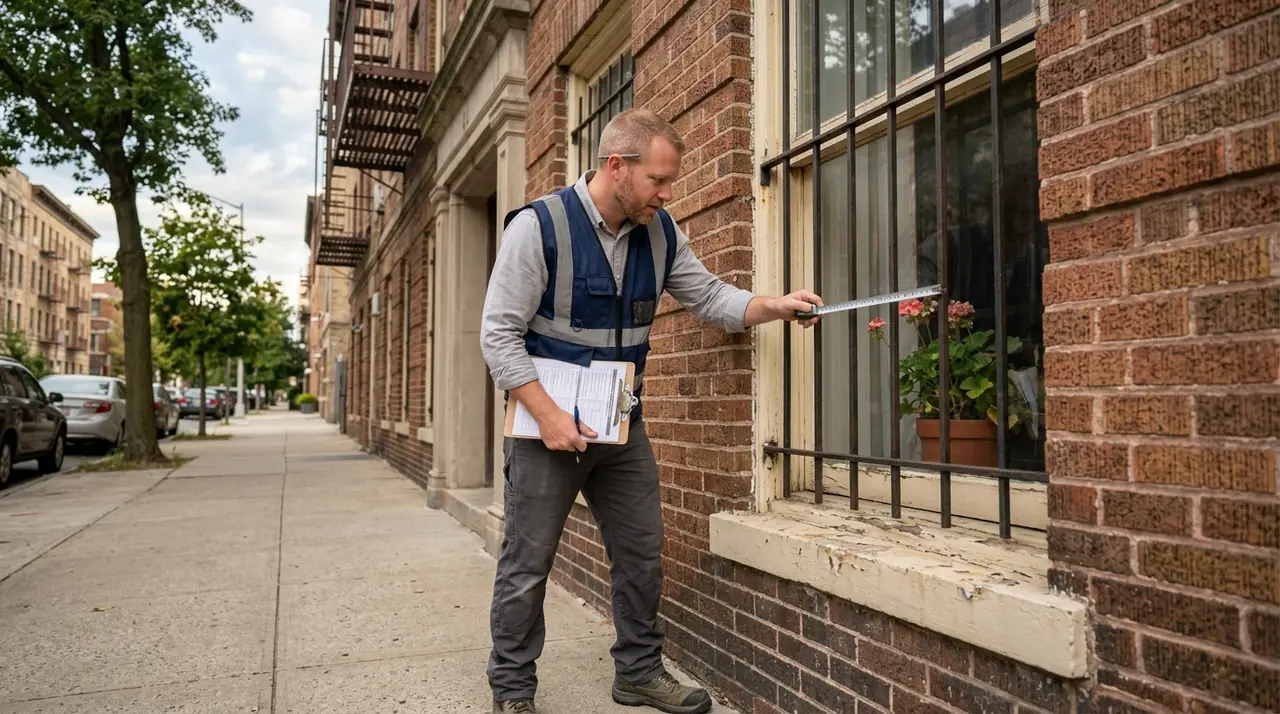 Building inspector checking wind