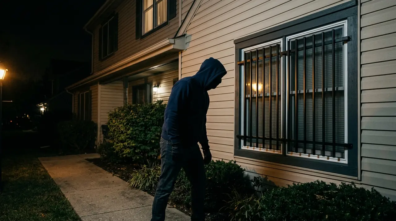 Burglar assessing window securit