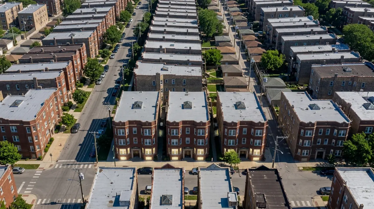 Chicago neighborhood aerial wind