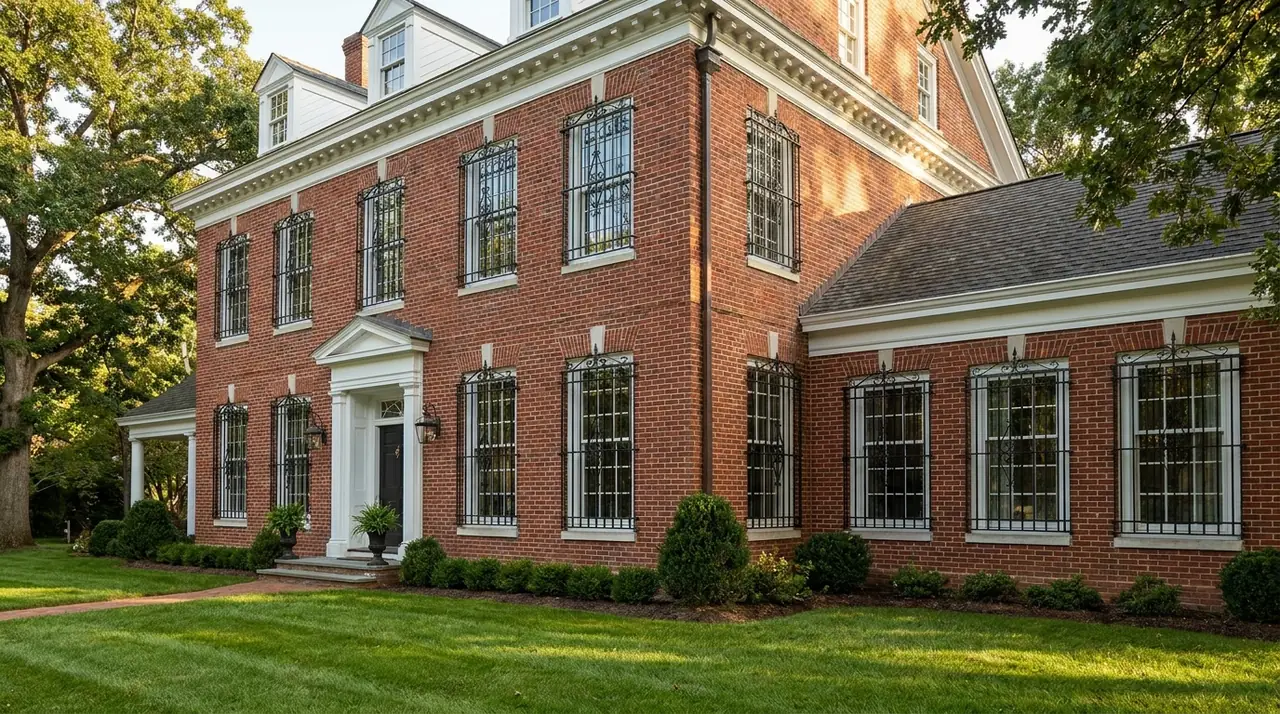 Colonial home with security bars