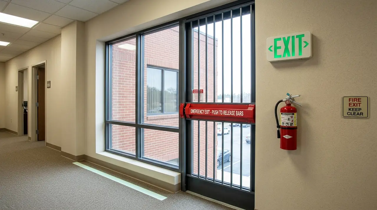 Commercial window bars panic mec