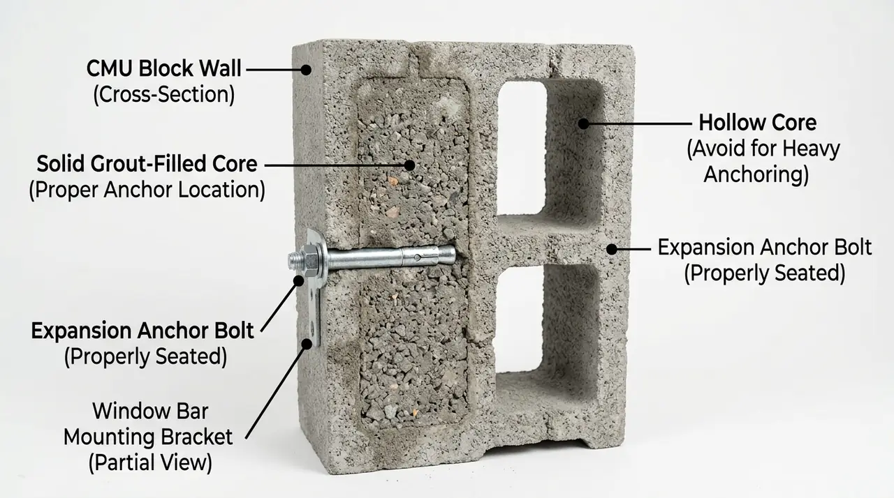 Concrete block anchor placement