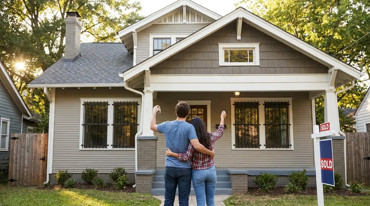 Couple holding keys first home