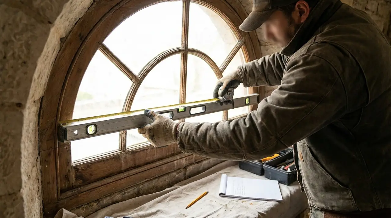Craftsman measuring arched window
