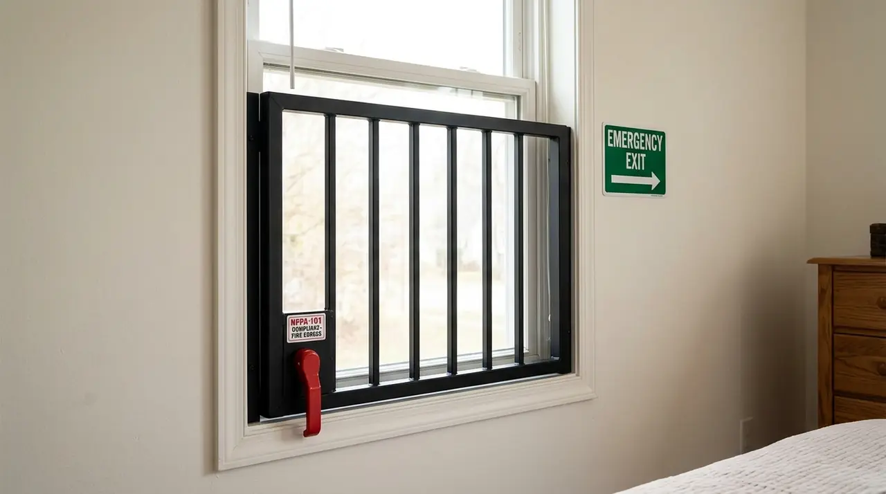Egress compliant security bar lever