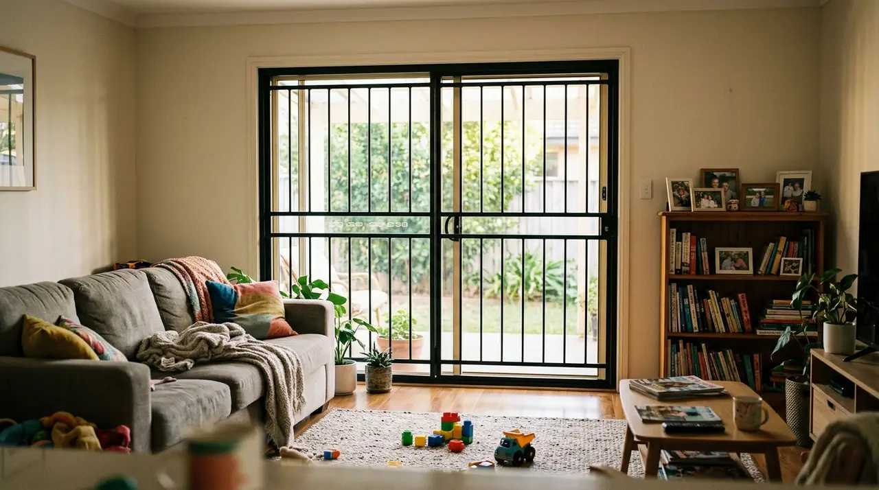 Family living room with security