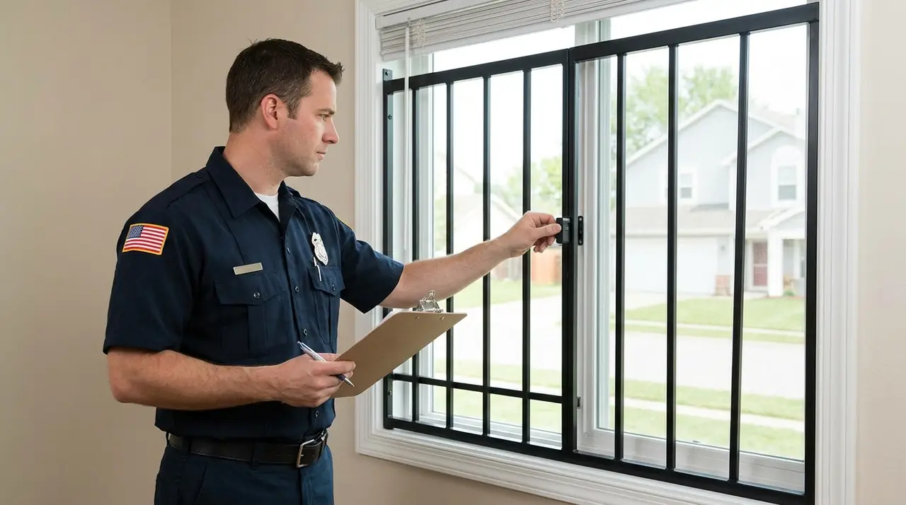 Fire inspector checking window s