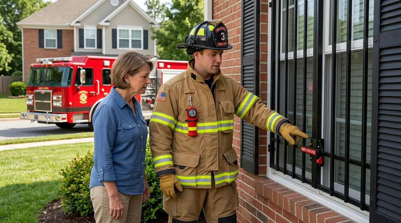 Firefighter inspecting window se