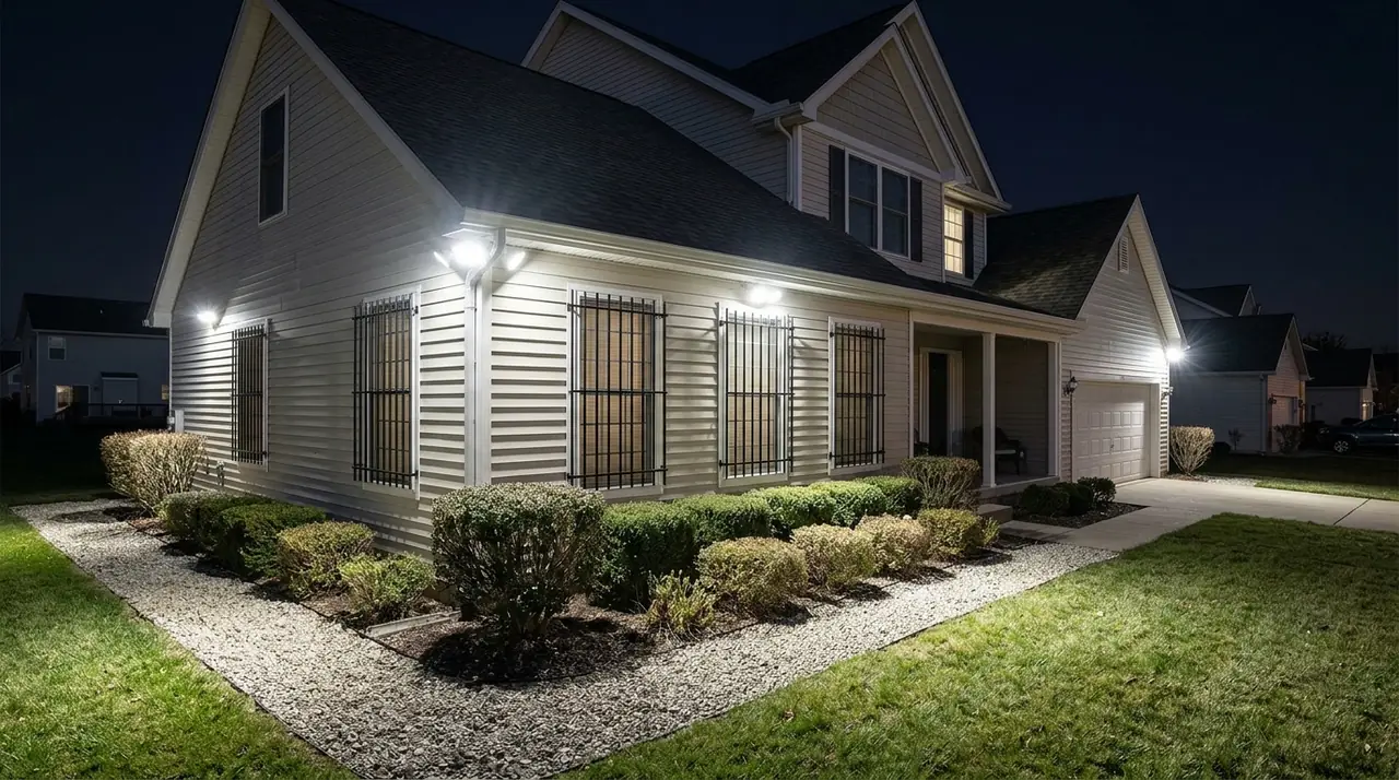 Home with layered security visible