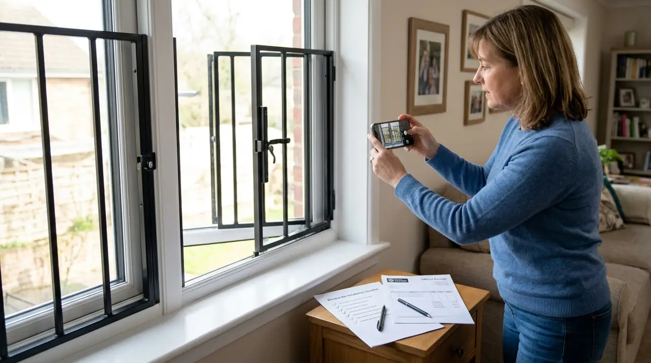 Homeowner documenting window bar