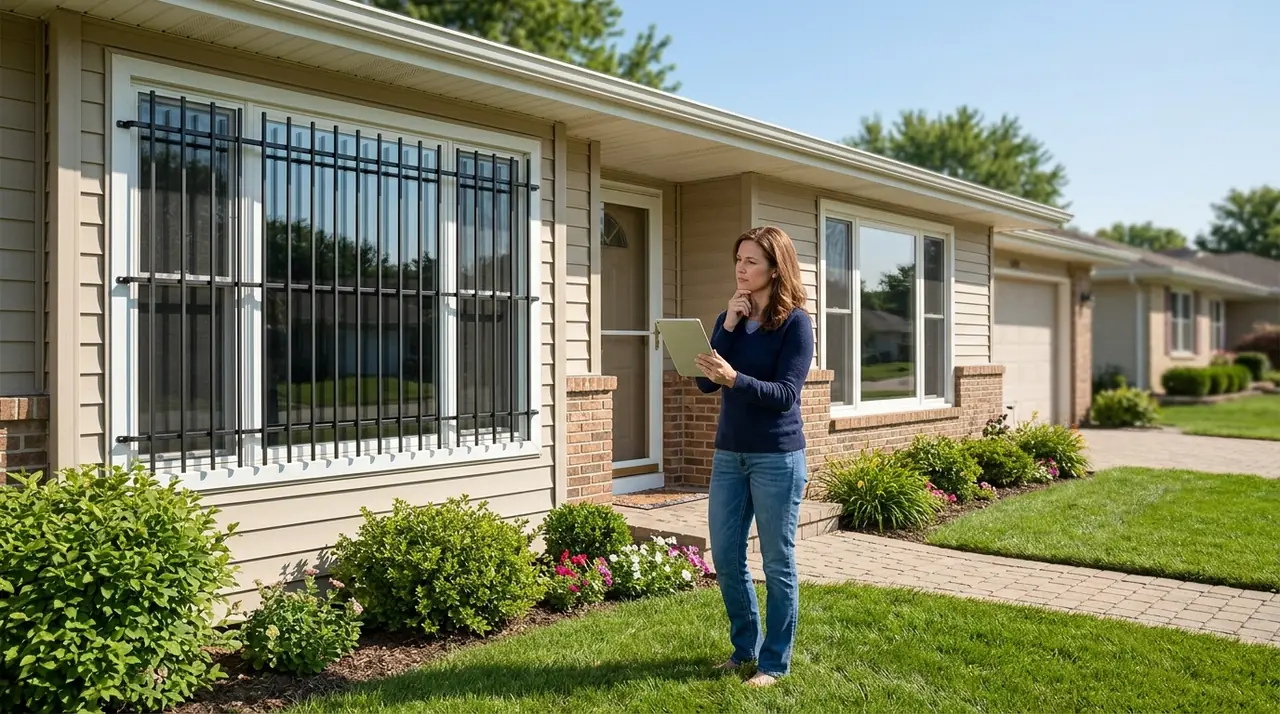 Homeowner evaluating window secu