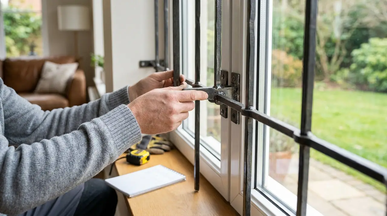 Homeowner inspecting window bar