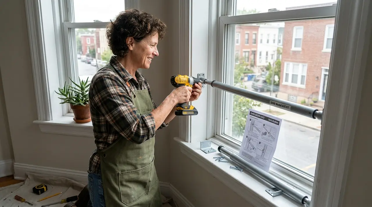 Homeowner installing window bars