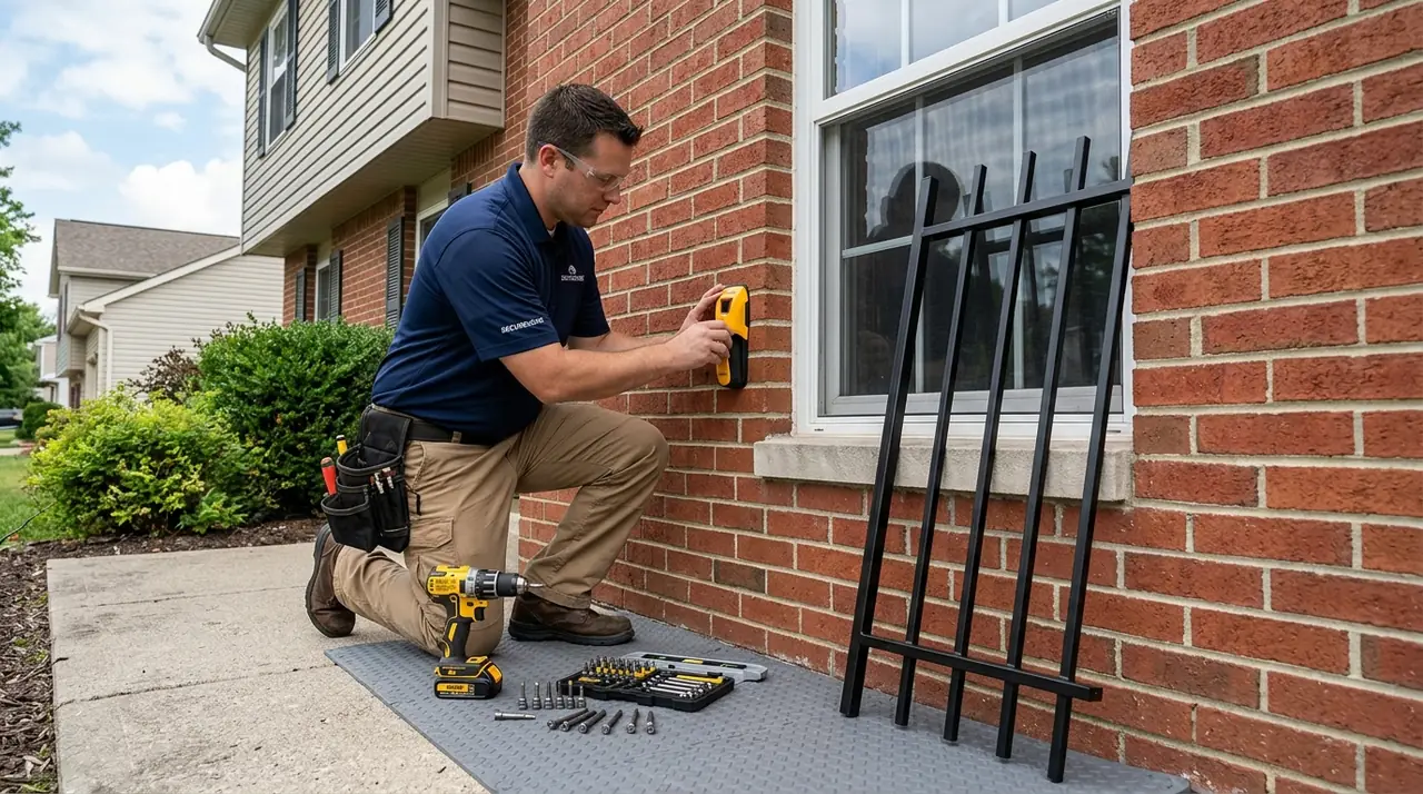 Installer installing security grill