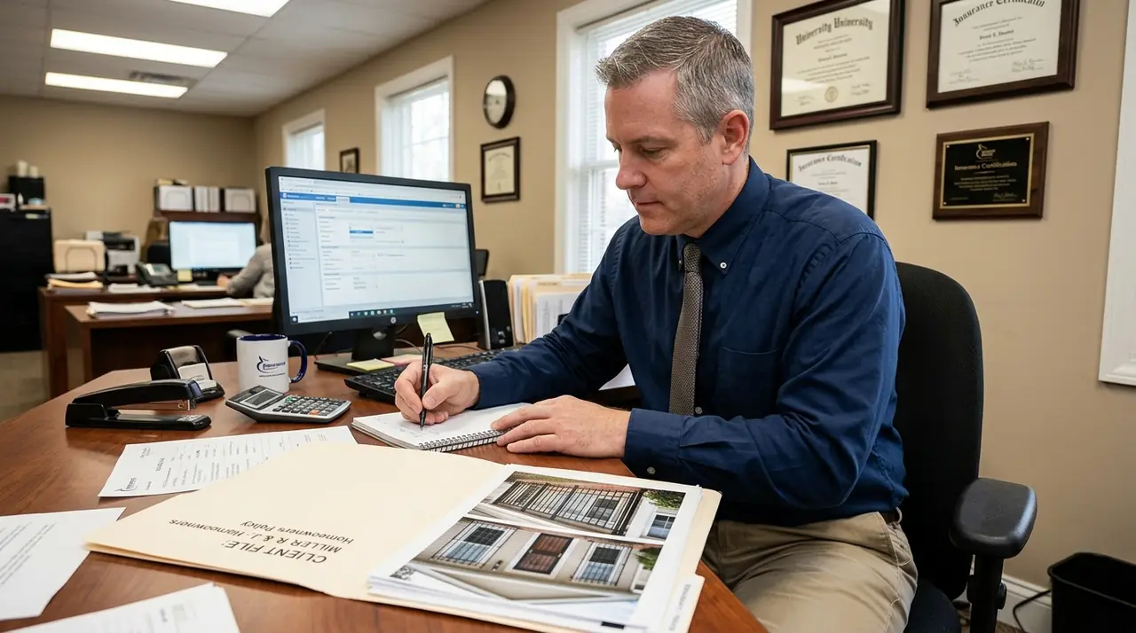 Insurance agent reviewing securi