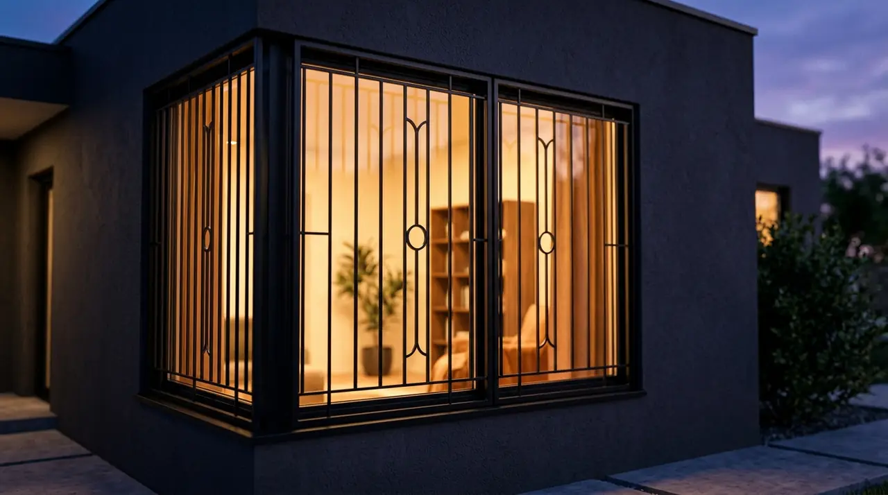 Modern window security bars dusk