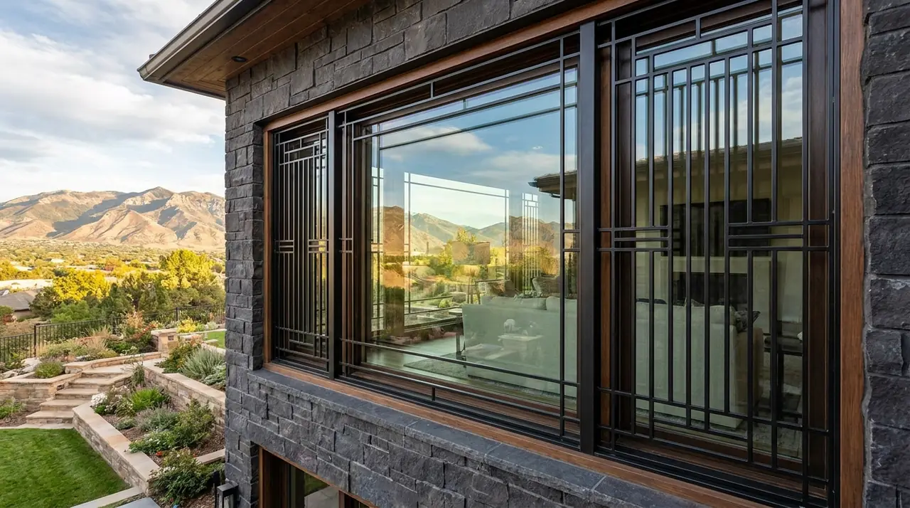 Panoramic window with security bars