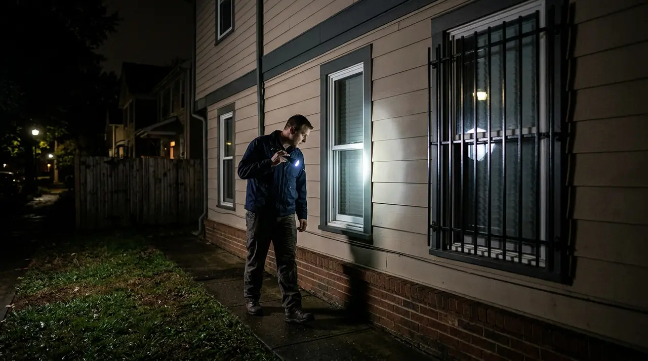 Person examining window vulnerab
