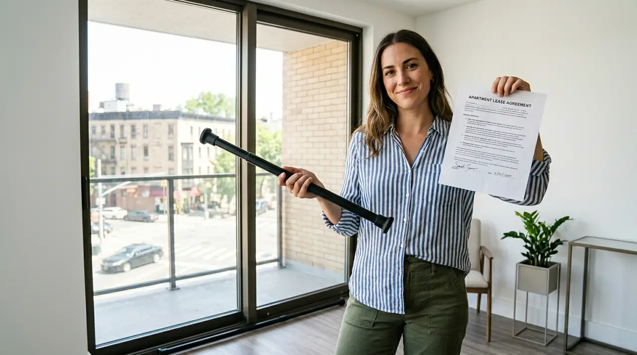 Person holding lease and window