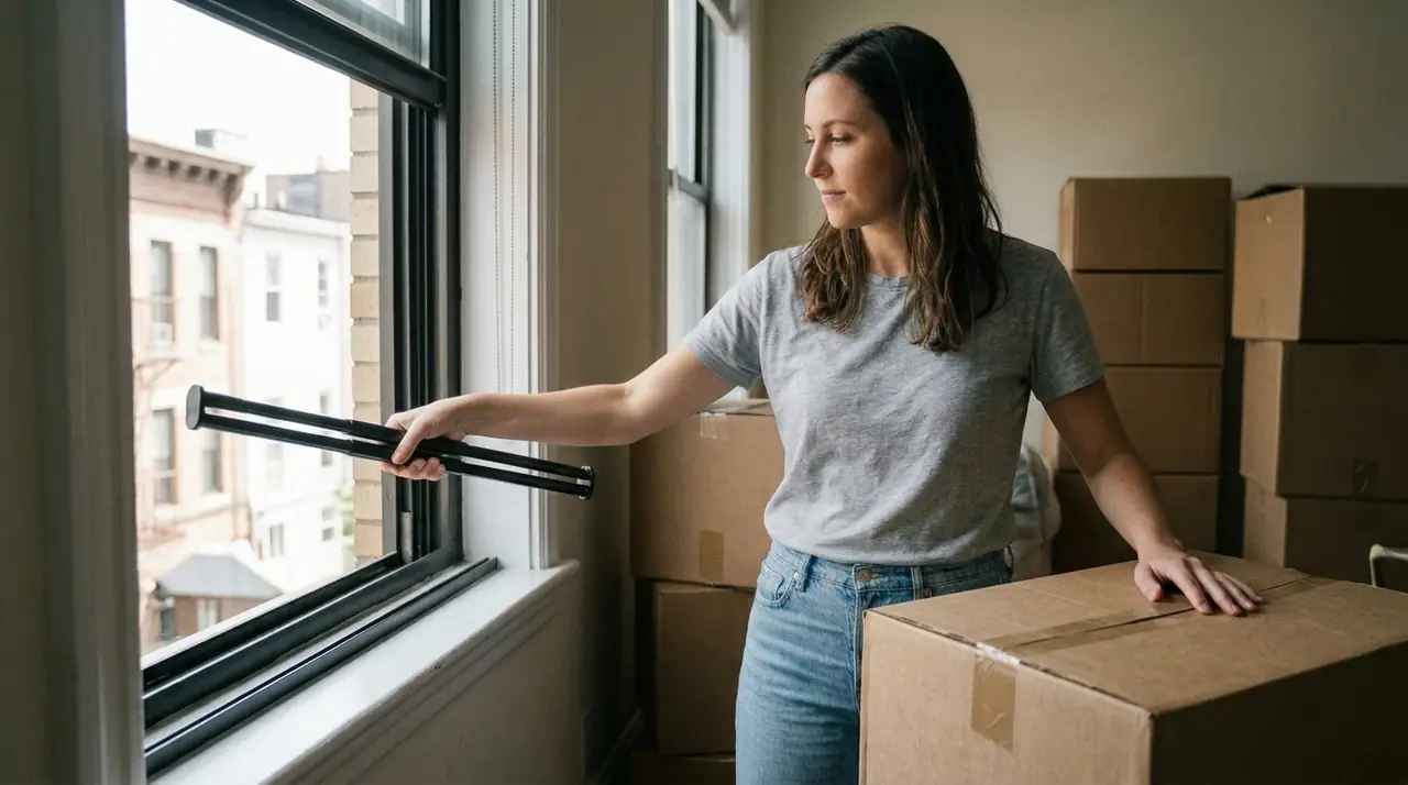 Person removing window security bar