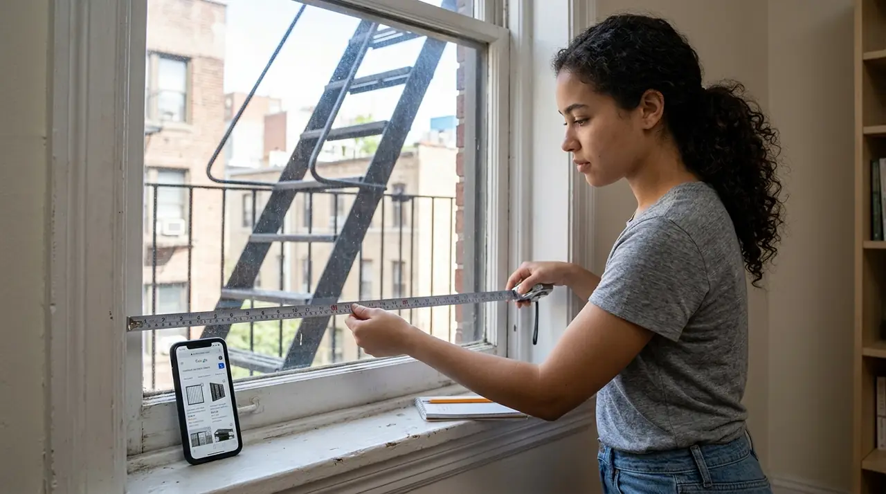 Renter measuring apartment window