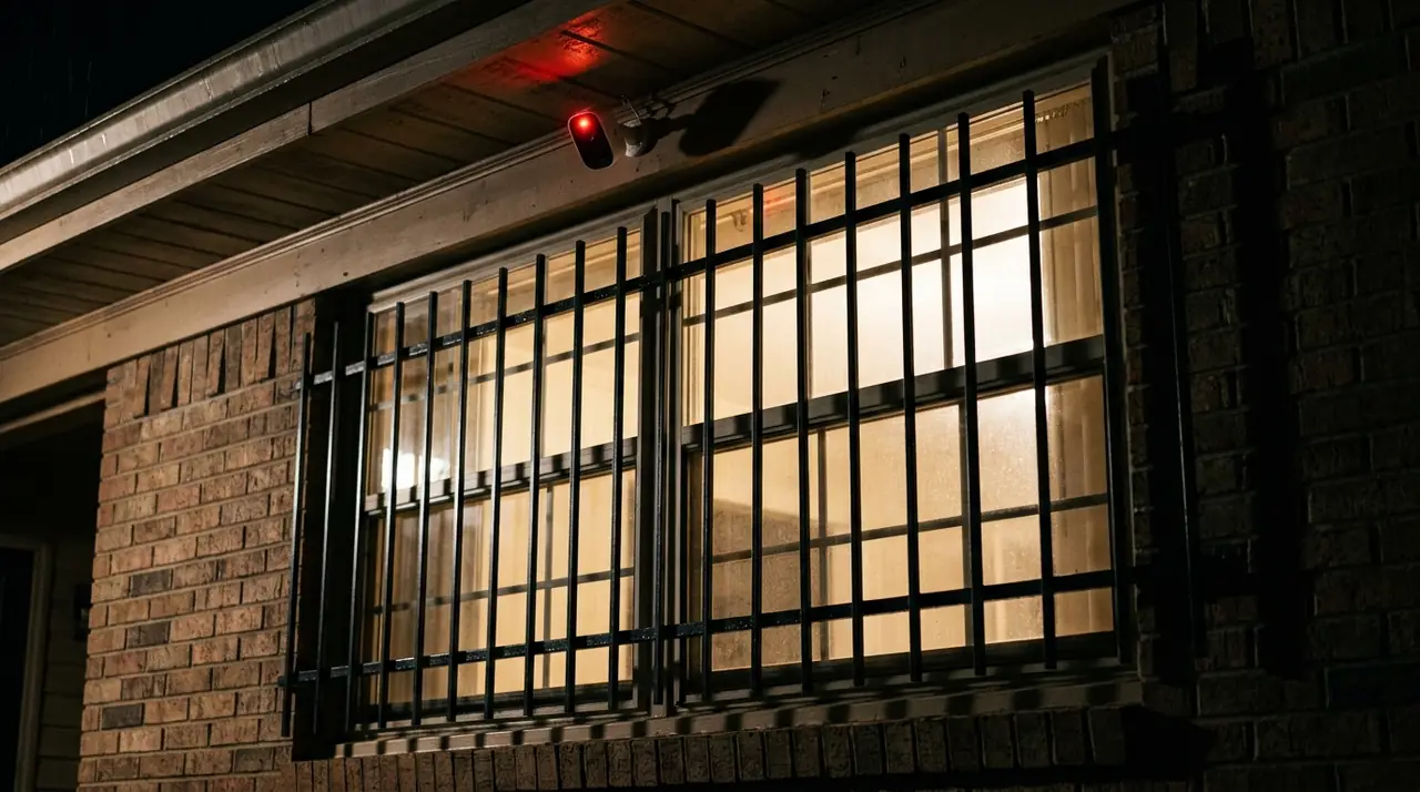 Security camera records bars block