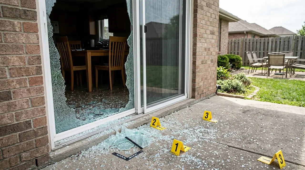 Shattered sliding glass door aft