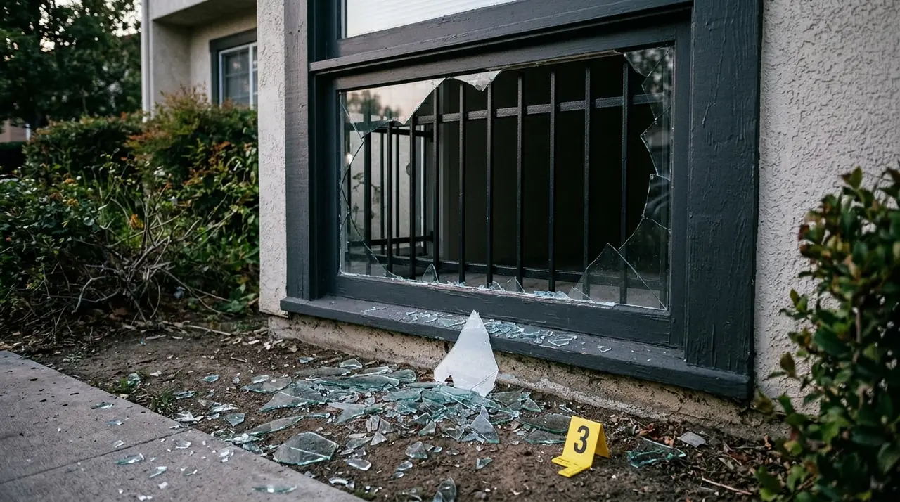 Shattered window glass interior