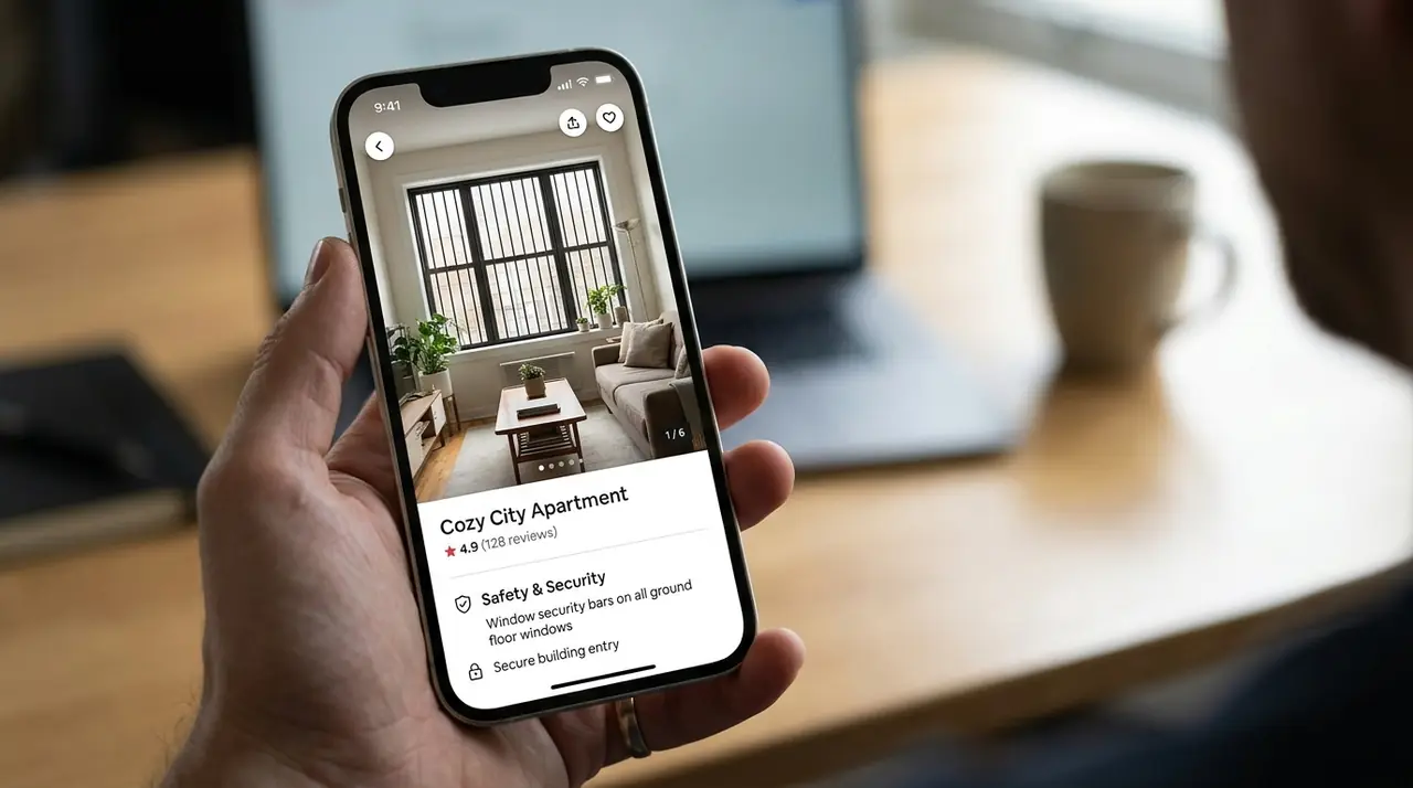 Smartphone showing airbnb listing