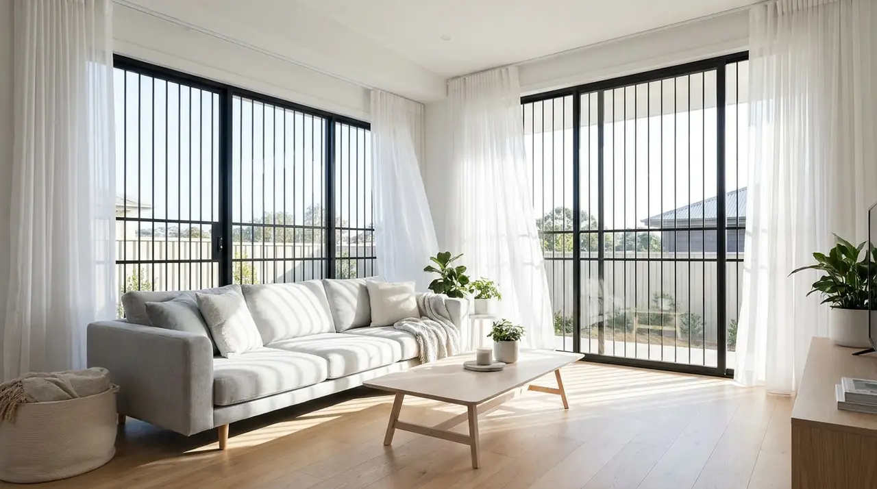 Sun filled room with window bars