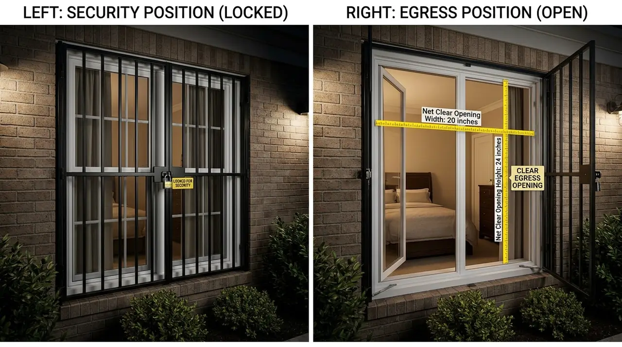 Window bars security egress comp