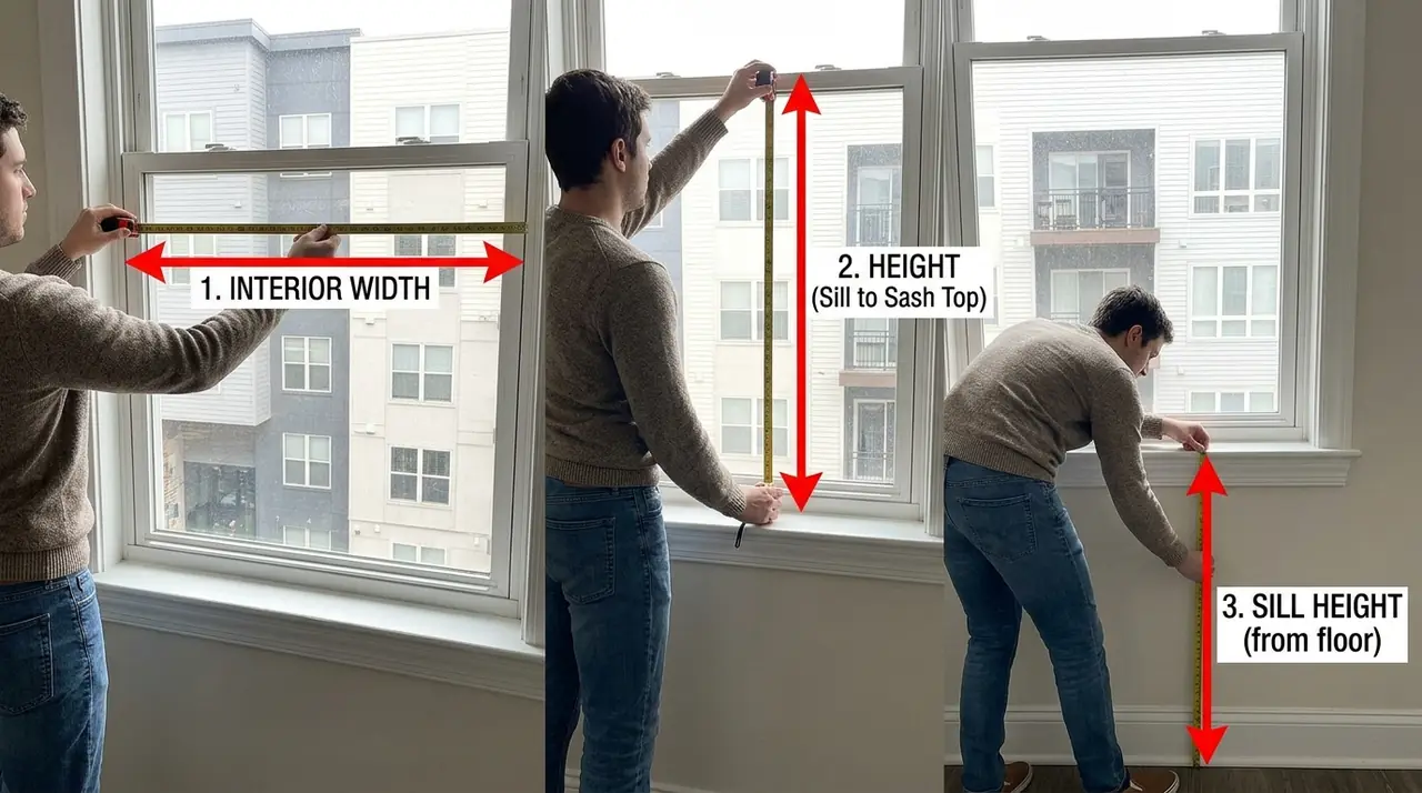 Window measuring guide for compa