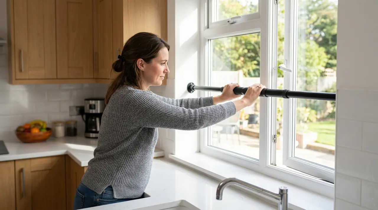 Woman testing security bar strength