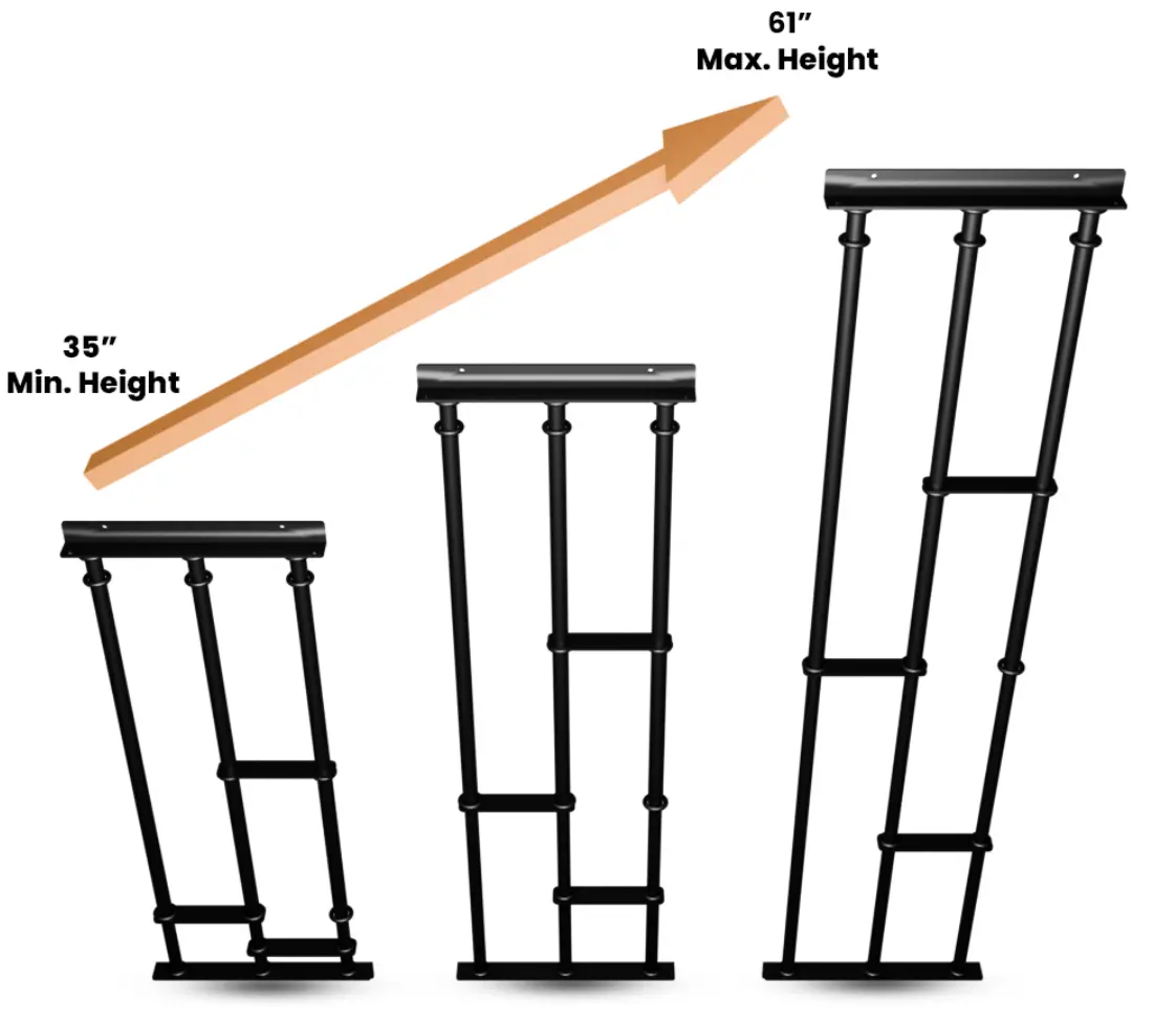 Model B telescopic height adjustment 35 to 61 inches