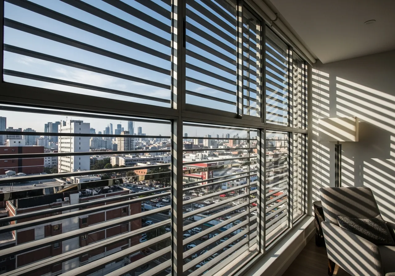 Apartment window with security bars