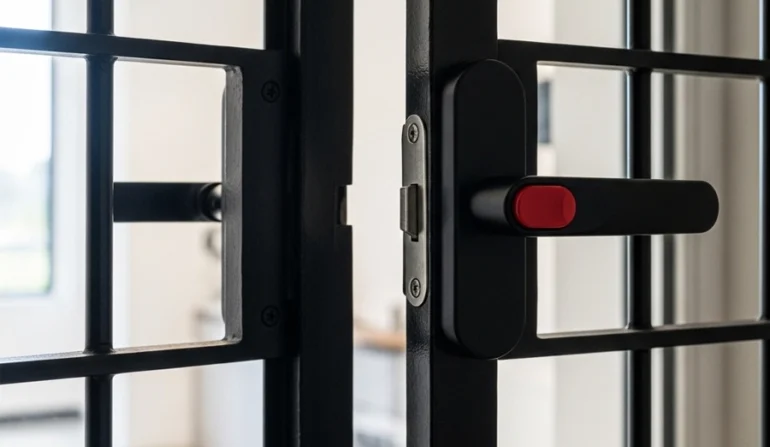 one-hand quick-release handle opening interior window security bars