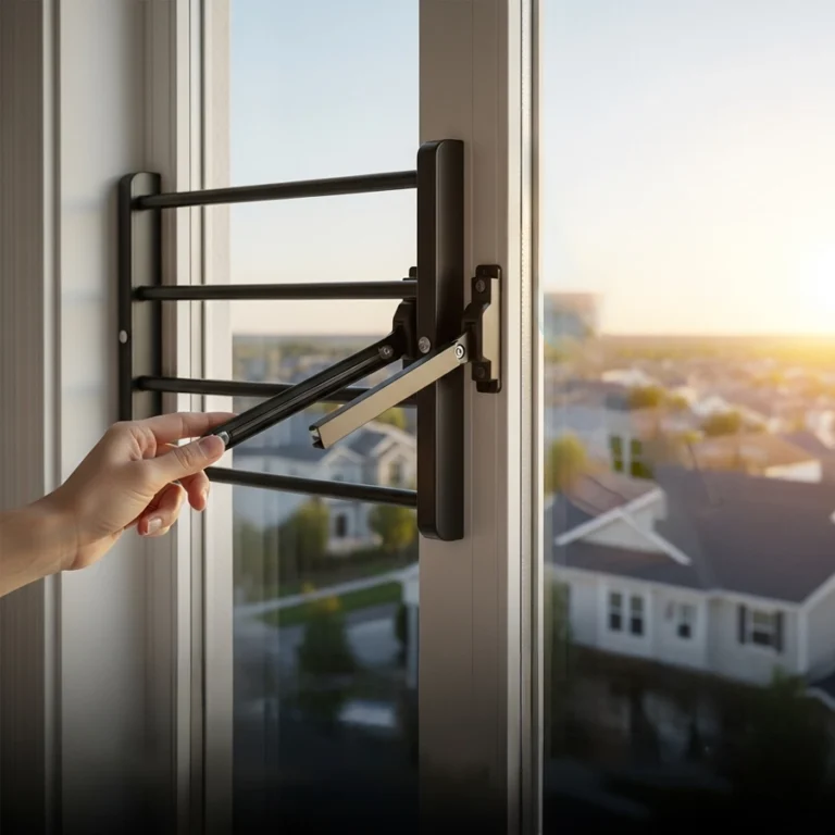 quick-release window bars opening from inside for emergency egress in bedroom