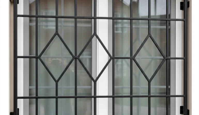 decorative security window bars with modern grid aligned to window muntins in satin black