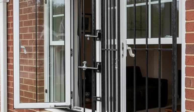 quick-release window bars opening from inside for emergency egress