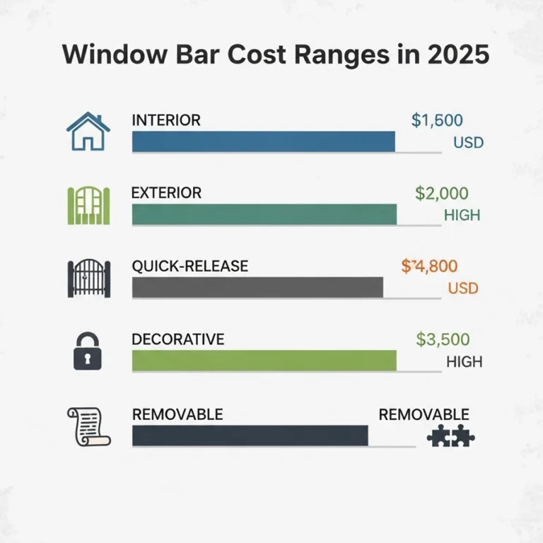 window bars cost ranges in 2025 for interior, exterior, quick-release, decorative, and removable