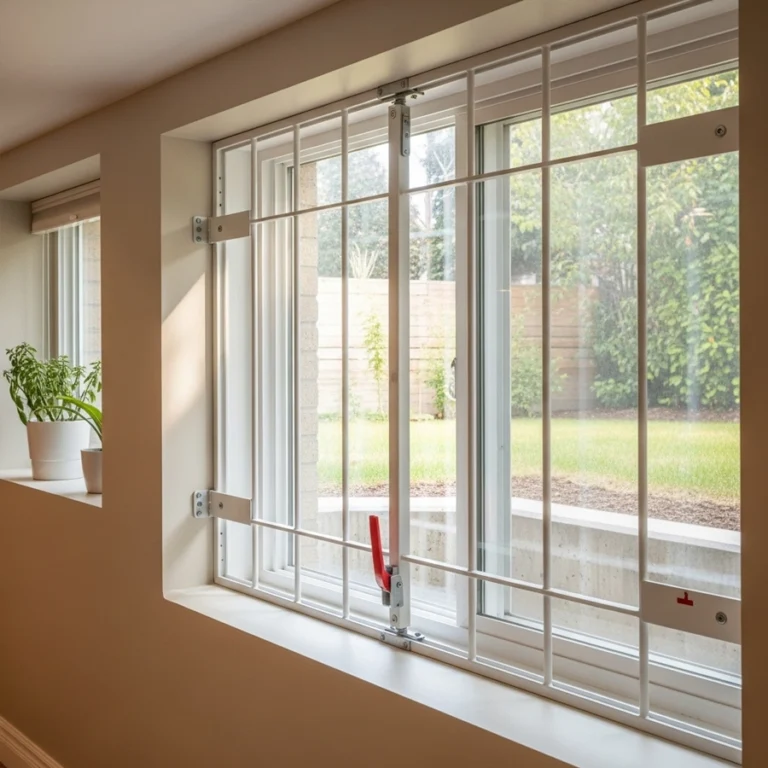 interior quick-release basement window security bars opening from inside for egress