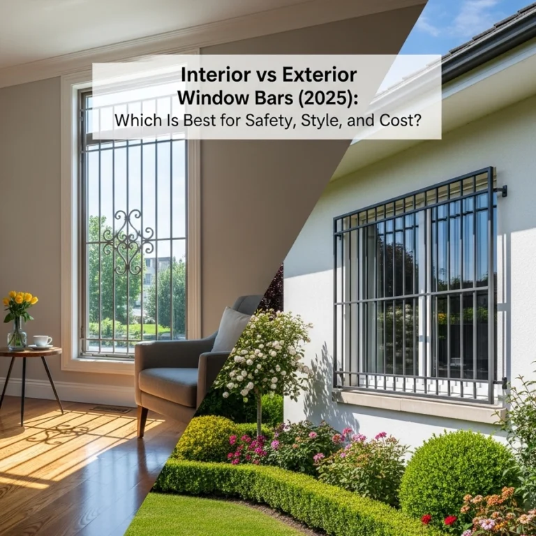 nterior vs exterior window bars comparison on brick home
